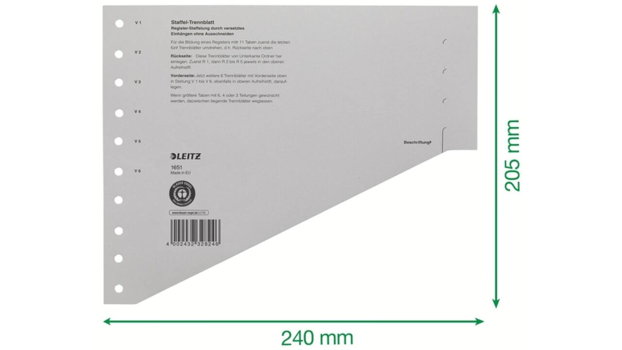 Scheidingsbladen Leitz A4 karton 200gr 11-gaats grijs
