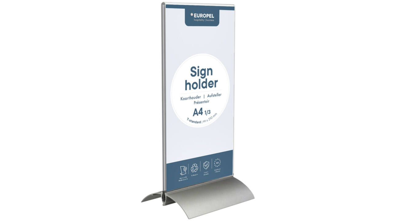Kaarthouder Europel T-standaard 1/3 A4 staand acryl / aluminium