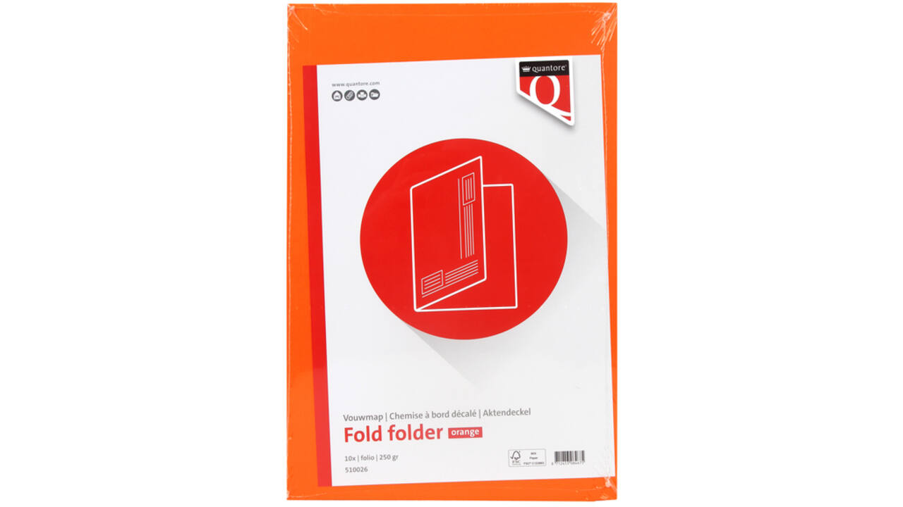 Vouwmap Quantore Folio ongelijke zijde 250gr oranje