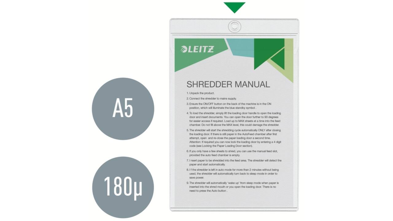 Insteekmap U-model Leitz Premium met ophangoog 0.20mm PVC A5 transparant 50 stuks