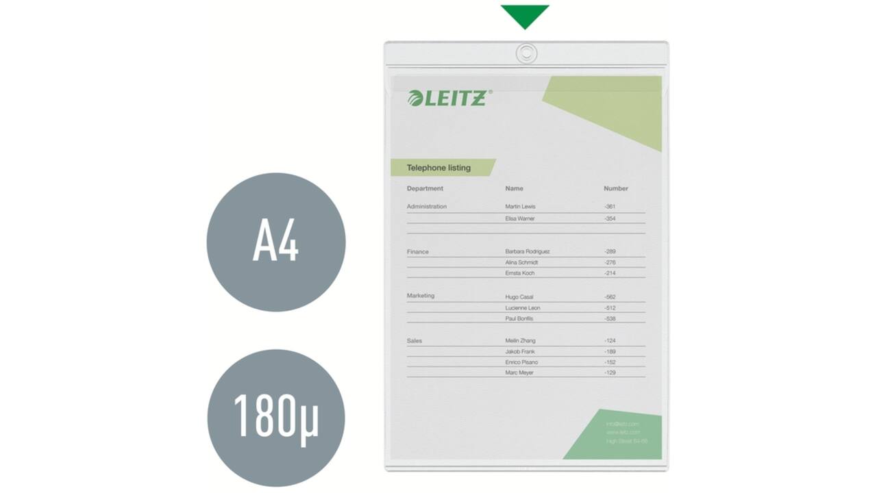 Insteekmap U-model Leitz Premium met ophangoog 0.20mm PVC A4 transparant 50 stuks