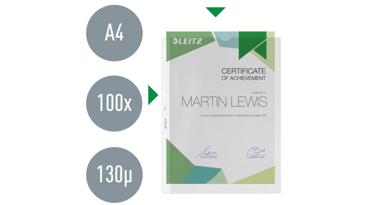 Showtas Leitz Premium met uitsnede copy safe 0.13mm PP A4 transparant 100 stuks