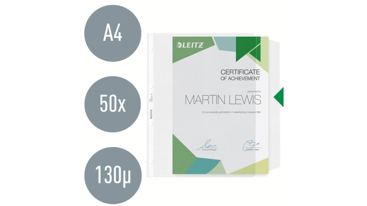 Showtas Leitz Premium met klep copy safe 0.13mm PP A4 transparant 50 stuks