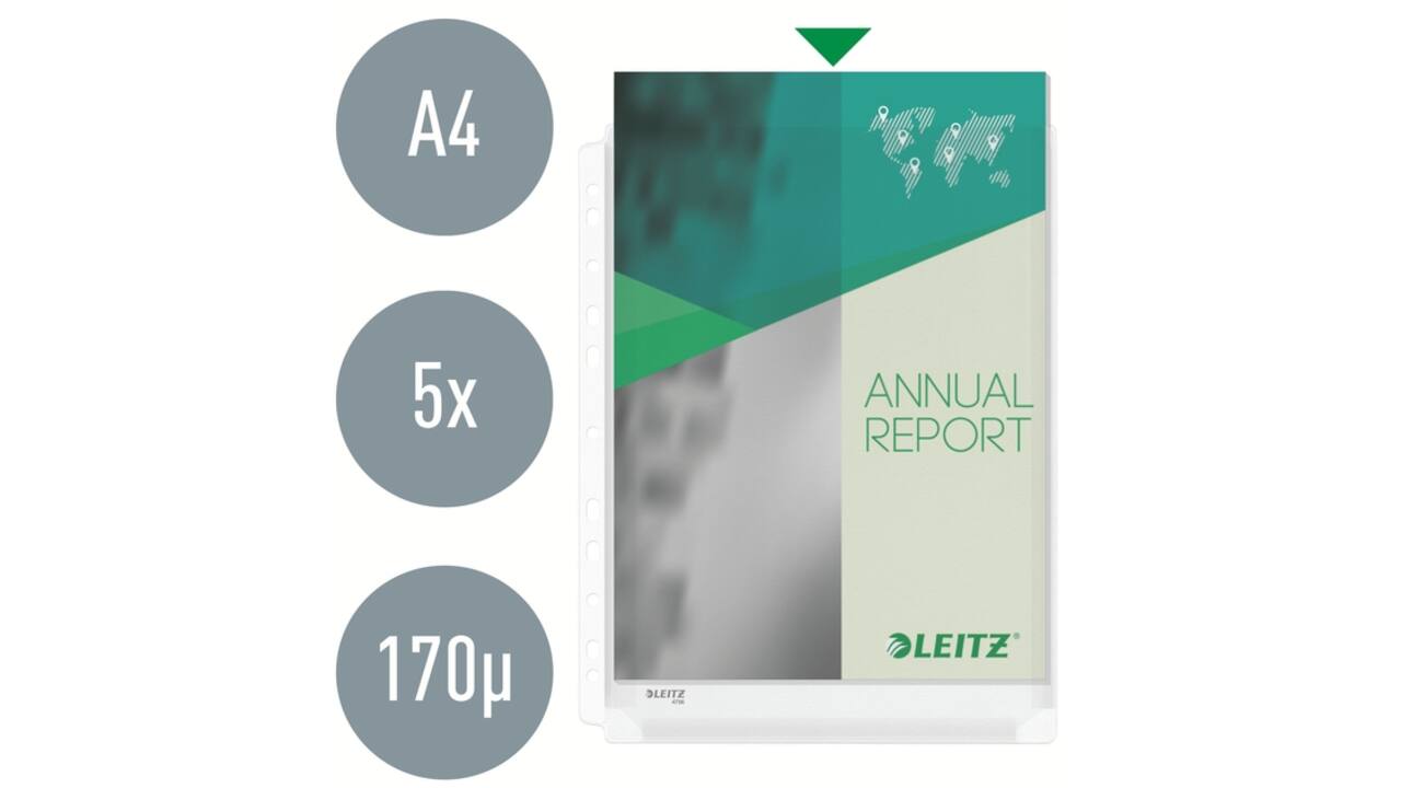Harmonica showtas Leitz Premium met perforatiestrip 180µ PVC A4 5 stuks glashelder 5 stuks