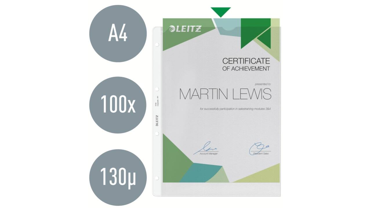 Showtas Leitz Premium copy safe 0.13mm 4-gaats PP A4 transparant 100 stuks