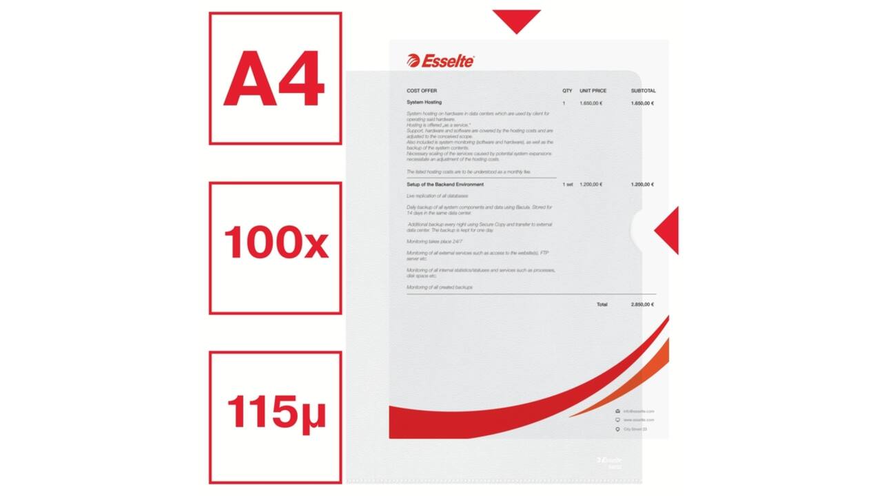 Insteekmap L-model Esselte standaard copy safe PP A4 transparant 100 stuks