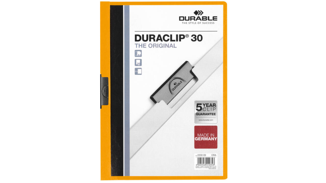 Klemmap Durable Duraclip A4 3mm 30 vellen oranje