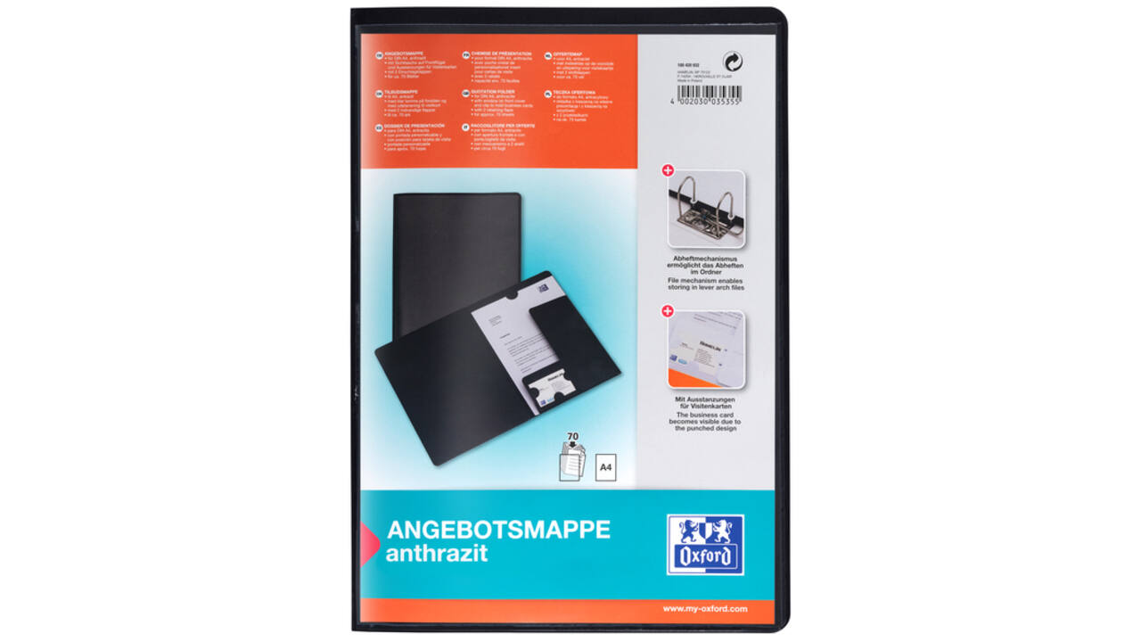 Offertemap Oxford A4 met insteektas 2 kleppen 0.5mm PP zwart