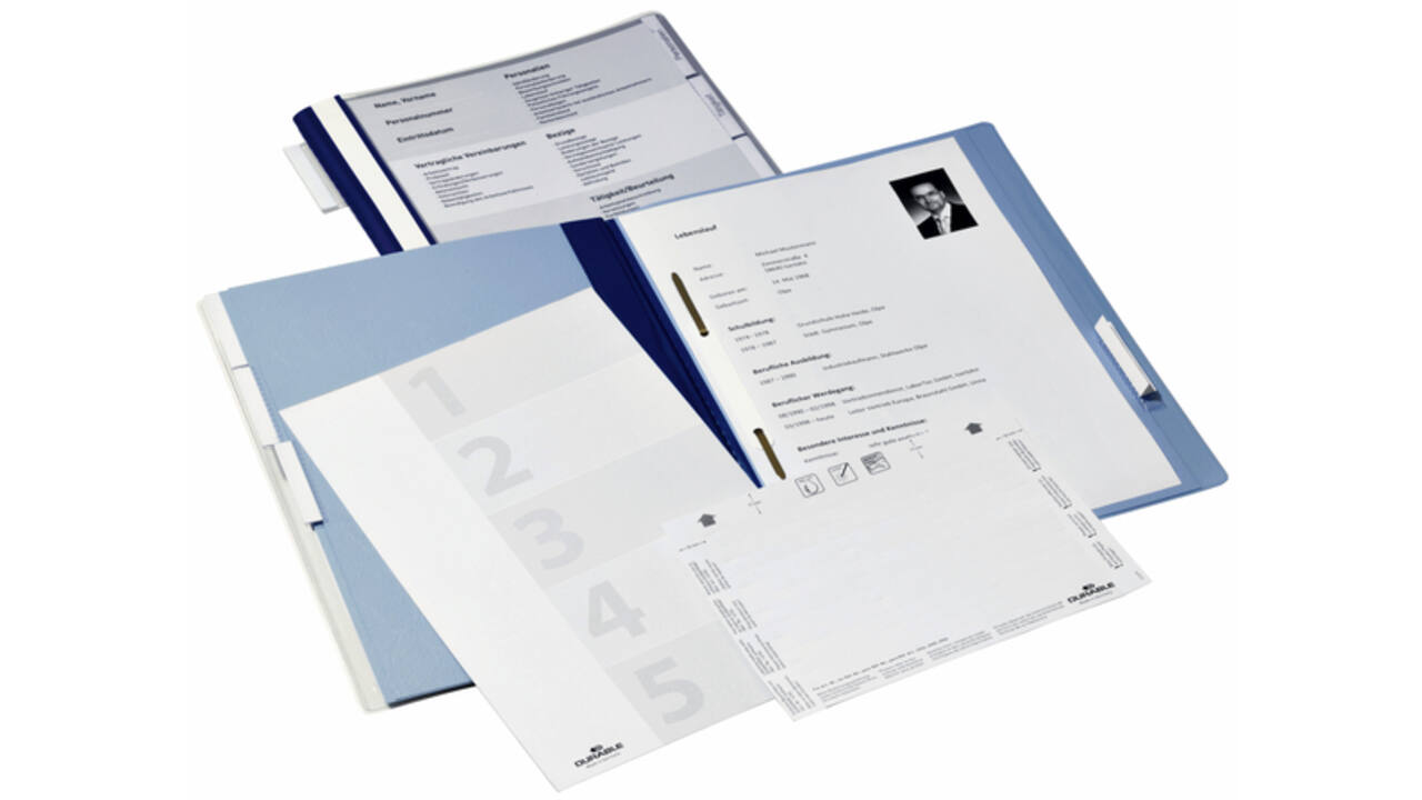 Personeelsmap Durable 5 vakken + hangrail blauw