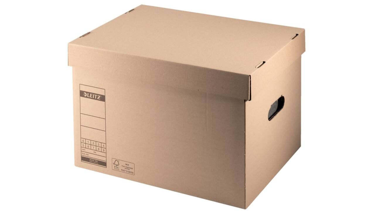 Archief- en transportdoos met deksel Leitz Premium 335x280x440mm natuurbruin