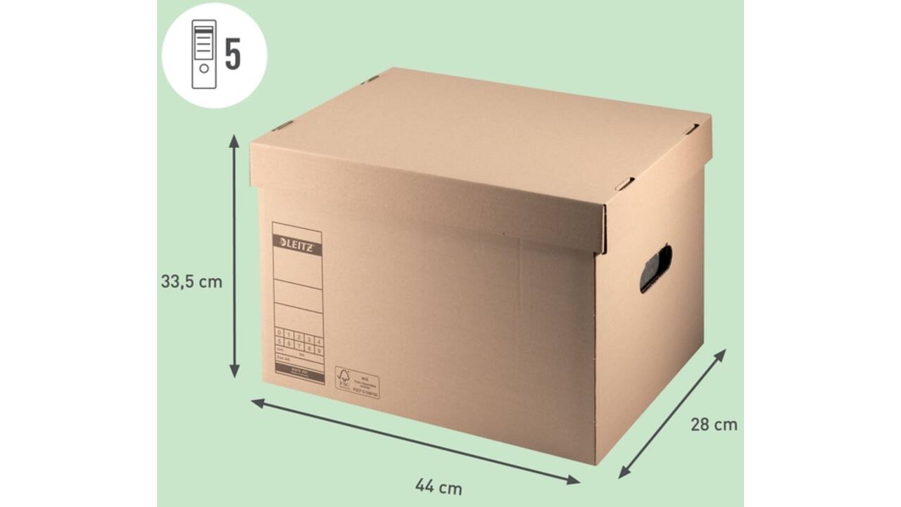 Archief- en transportdoos met deksel Leitz Premium 335x280x440mm natuurbruin