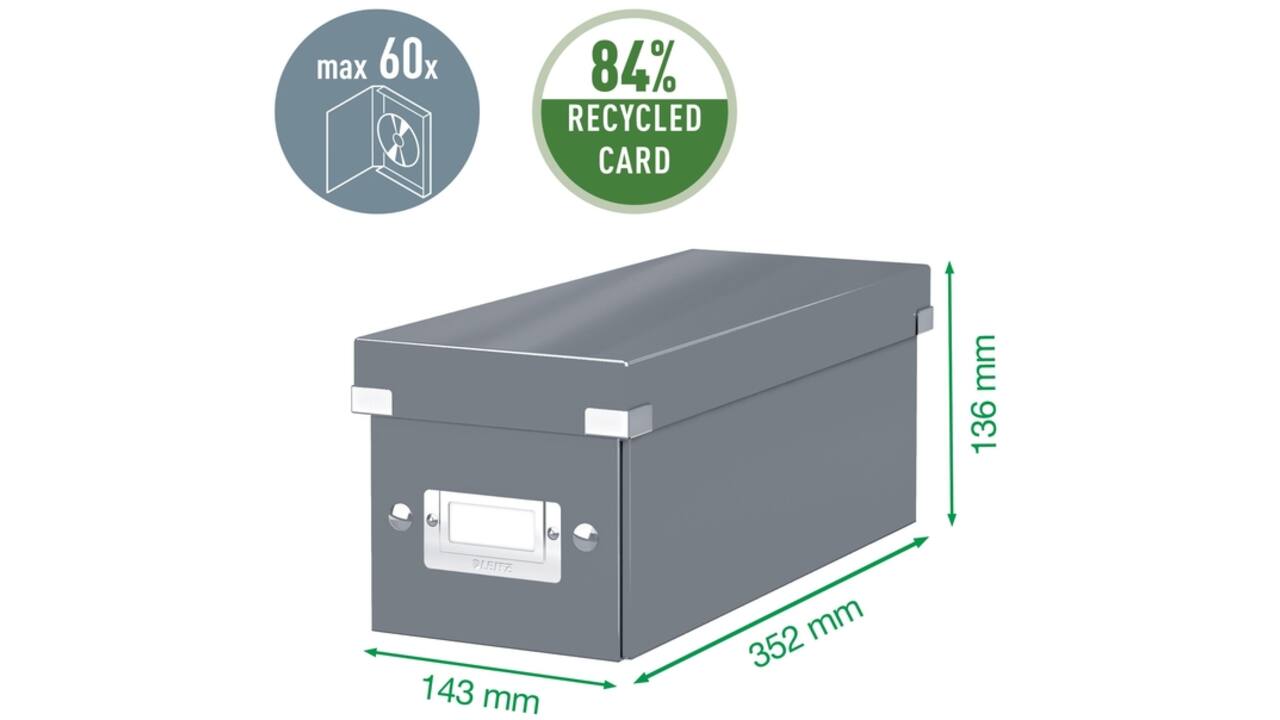 CD opbergdoos Leitz Wow Click & Store 143x136x352mm zwart