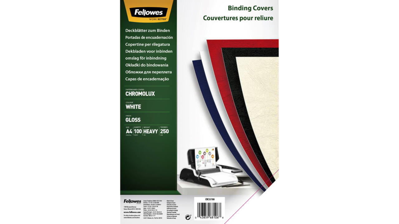 Voorblad Fellowes A4 Chromolux 250gr wit 100stuks