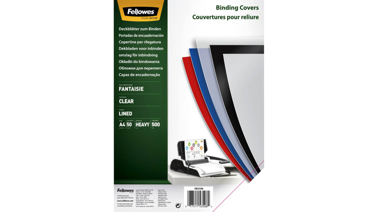 Voorblad Fellowes A4 PP 500micron transparant lijnen 50stuks