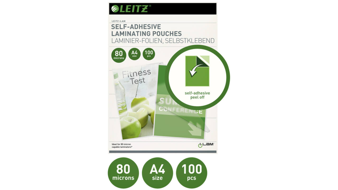 Lamineerhoes Leitz iLAM A4 zelfklevend 2x80micron EVA 100 stuks