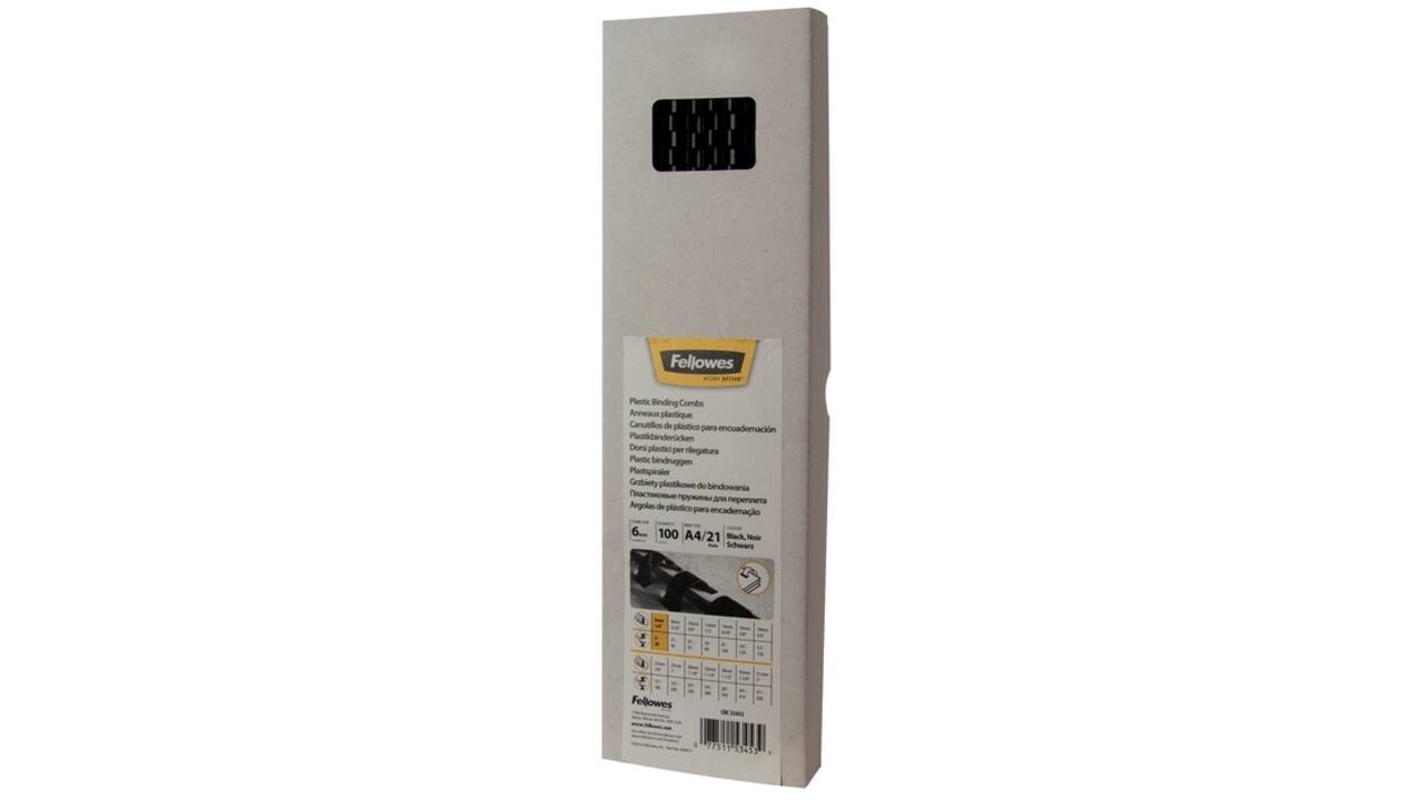 Bindrug Fellowes 6mm 21rings A4 zwart 100stuks