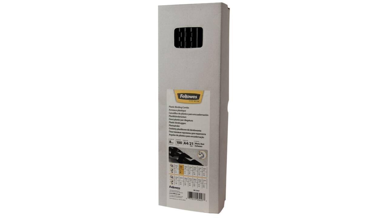 Bindrug Fellowes 8mm 21rings A4 zwart 100stuks
