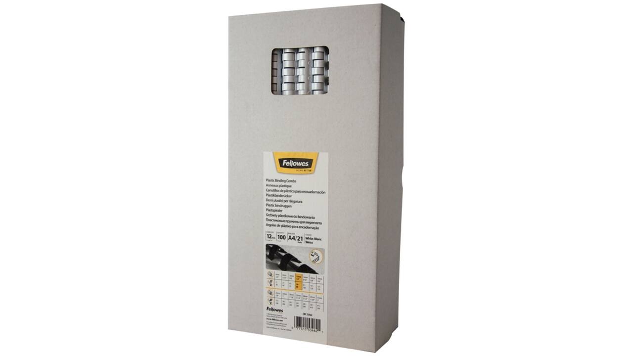 Bindrug Fellowes 12mm 21rings A4 wit 100stuks