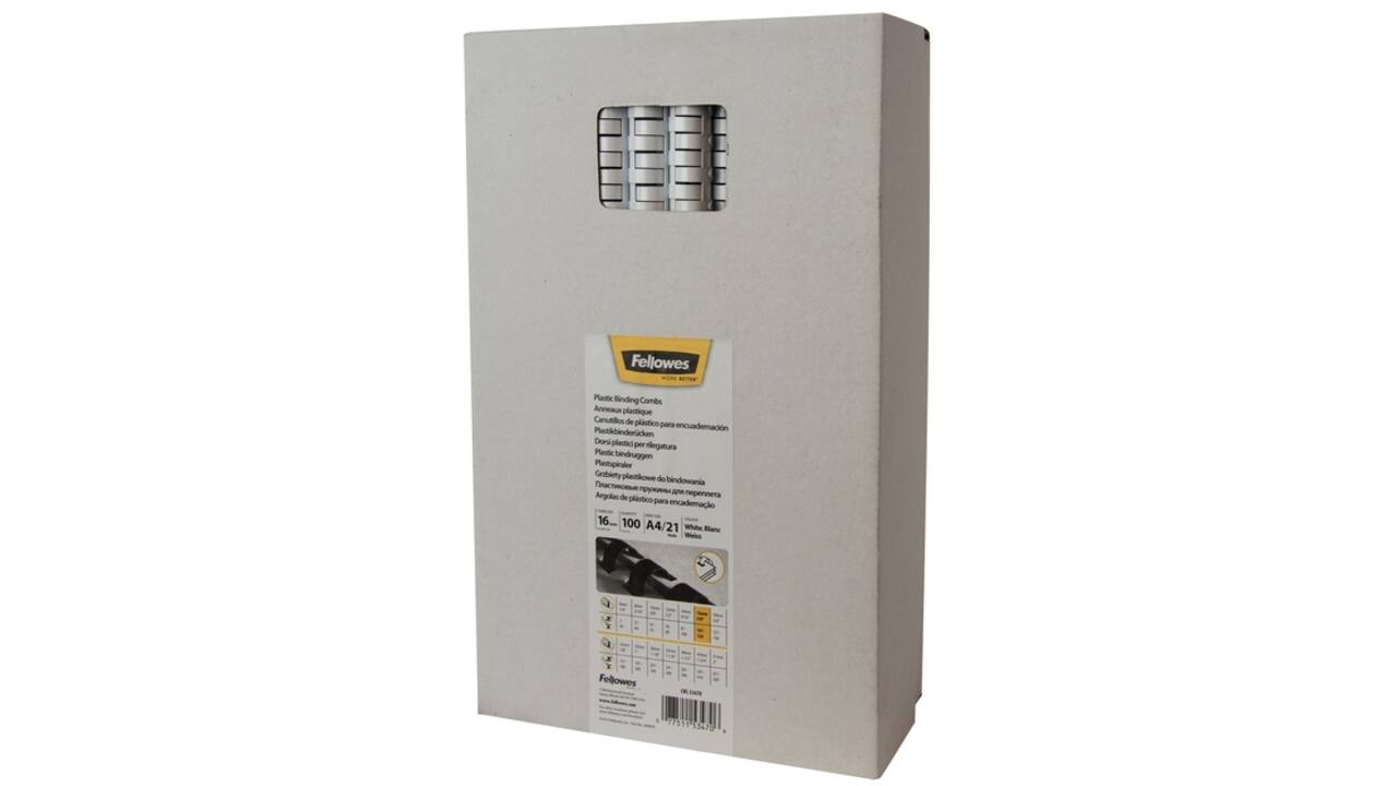 Bindrug Fellowes 16mm 21rings A4 wit 100stuks