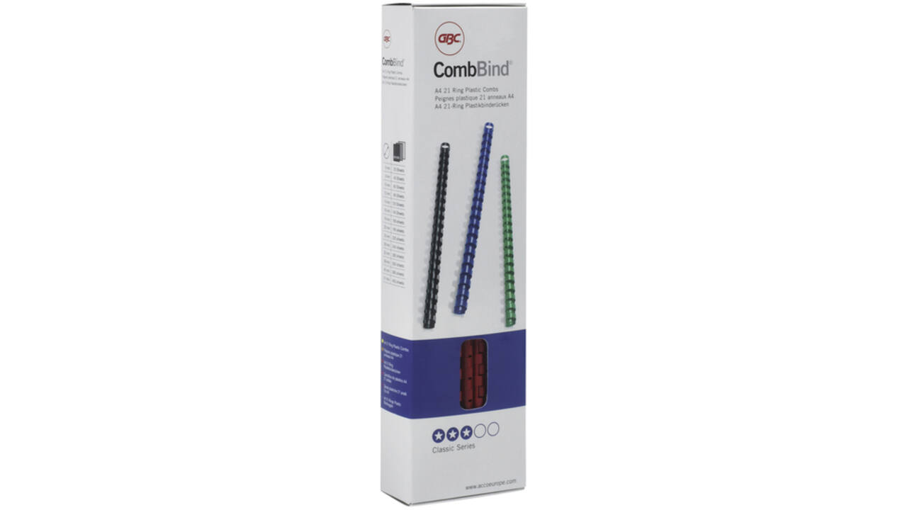 Bindrug GBC 19mm 21rings A4 blauw 100stuks