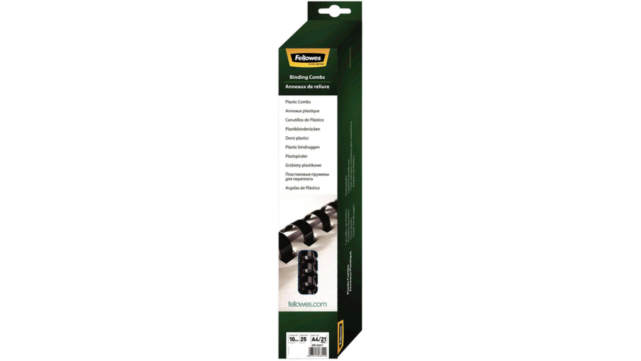 Bindrug Fellowes 10mm 21rings A4 zwart 25stuks