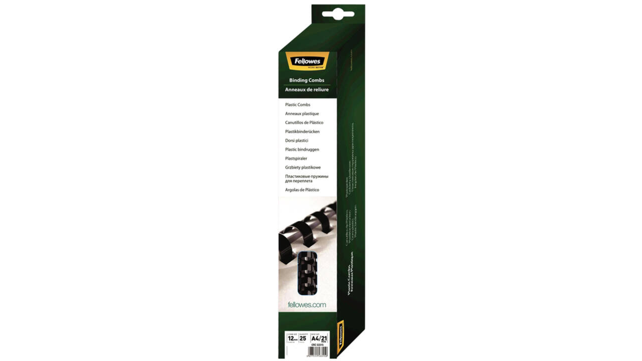 Bindrug Fellowes 12mm 21rings A4 zwart 25stuks