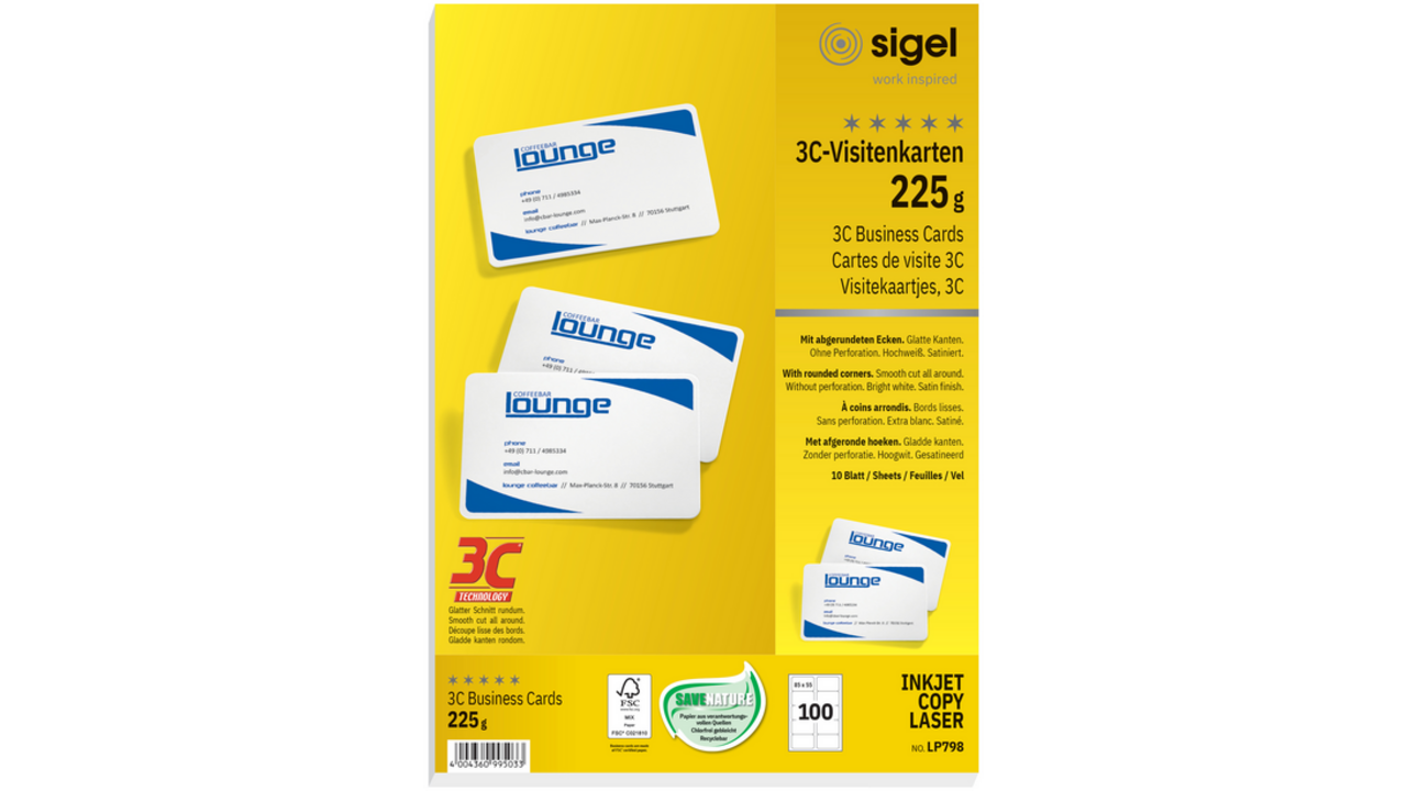 Visitekaart Sigel 85x55mm blanco 225gr ronde hoeken wit 100 stuks
