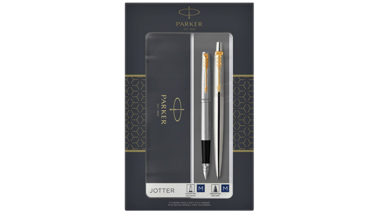 Balpen en vulpen Parker Jotter stainless steel GT medium