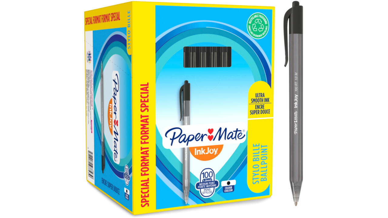 Balpen Paper Mate Inkjoy 100RT medium zwart valuepack 80+20 gratis