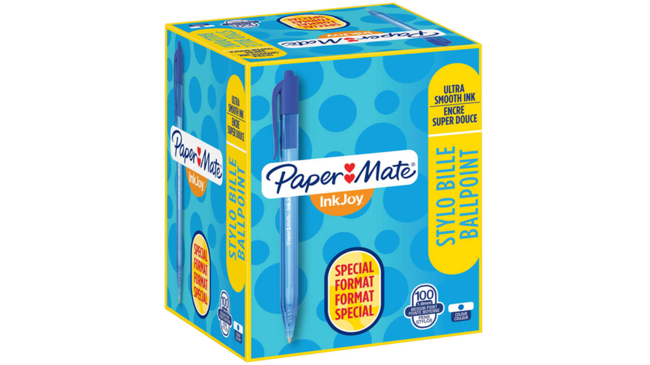 Balpen Paper Mate Inkjoy 100RT medium blauw valuepack 80+20 gratis