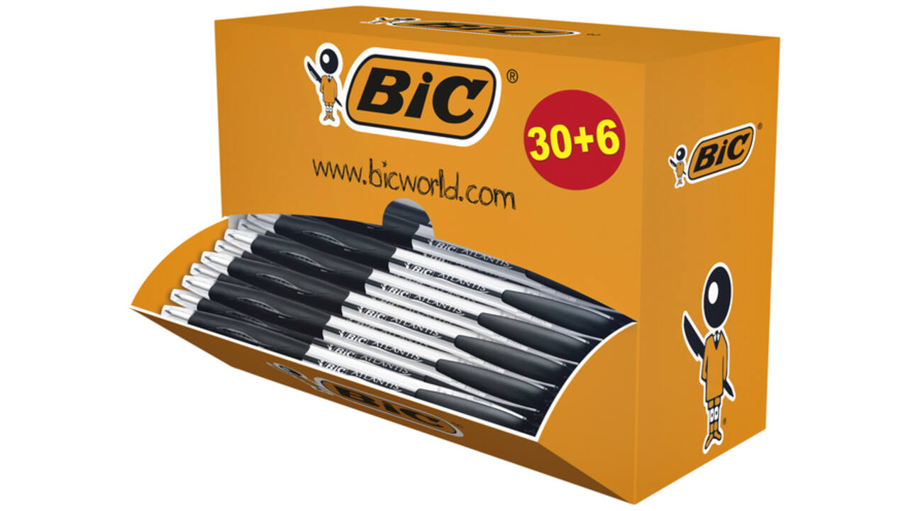 Balpen Bic Atlantis classic grip clic medium zwart valuepack 30+6 gratis