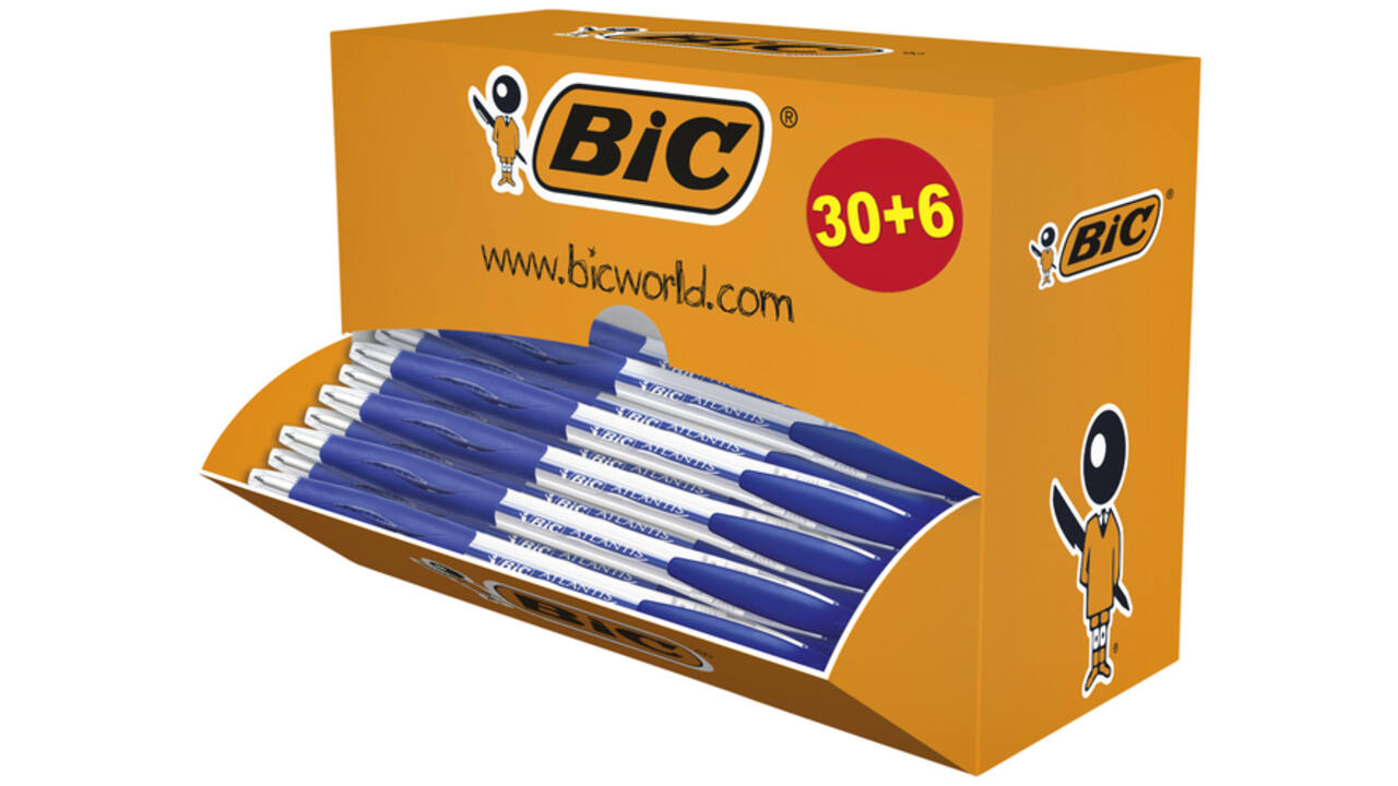Balpen Bic Atlantis classic grip clic medium blauw valuepack 30+6 gratis