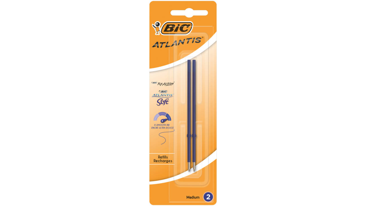 Balpenvulling Bic voor diverse balpennen medium blauw blister à 2 stuks