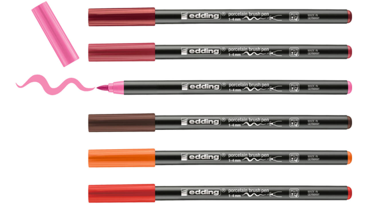 Brushpen edding 4200 porselein warme kleuren assorti etui à 6 stuks