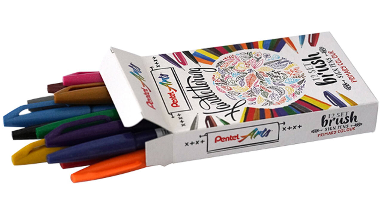Brushpen Pentel SES15C Sign Artist standaardkleuren assorti doos à 12 stuks