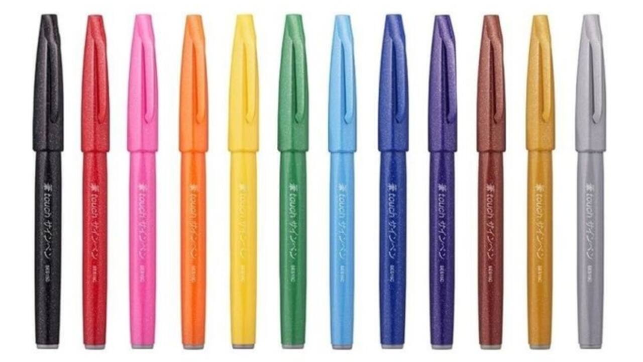 Brushpen Pentel SES15C Sign Artist standaardkleuren assorti doos à 12 stuks