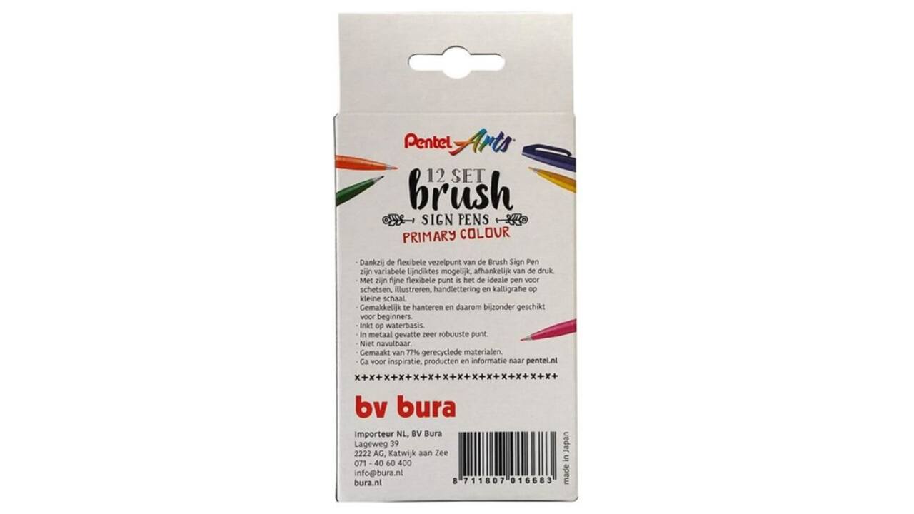 Brushpen Pentel SES15C Sign Artist standaardkleuren assorti doos à 12 stuks