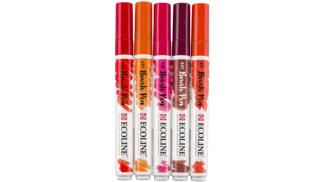 Brushpen Talens Ecoline set-rood blister à 5 stuks ass