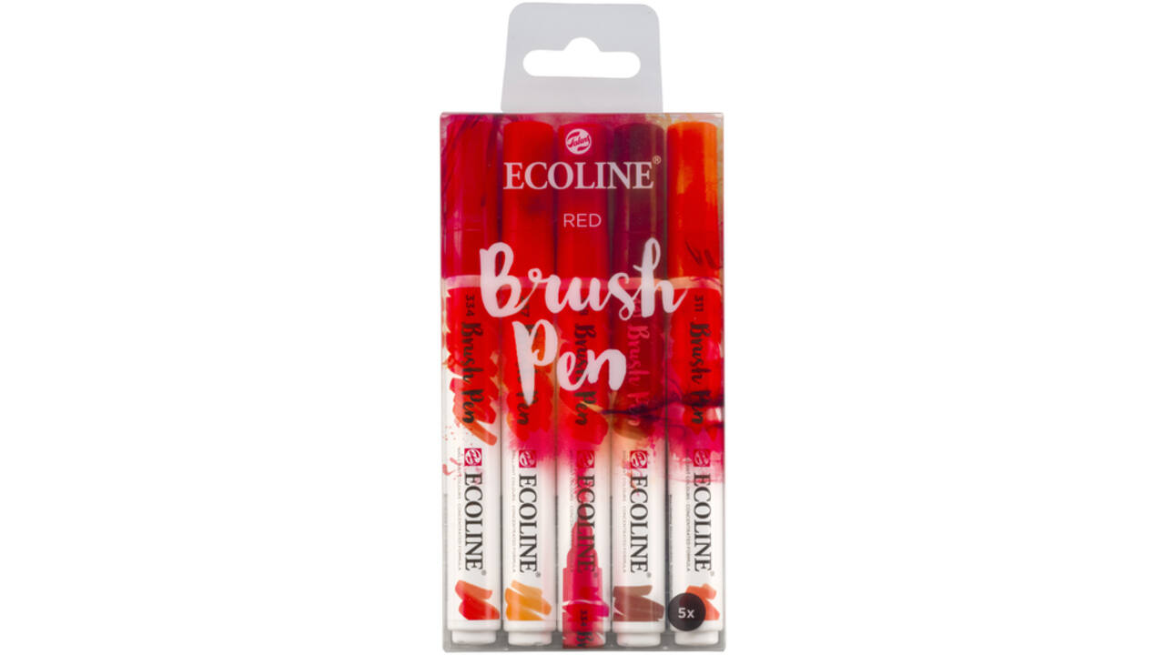 Brushpen Talens Ecoline set-rood blister à 5 stuks ass