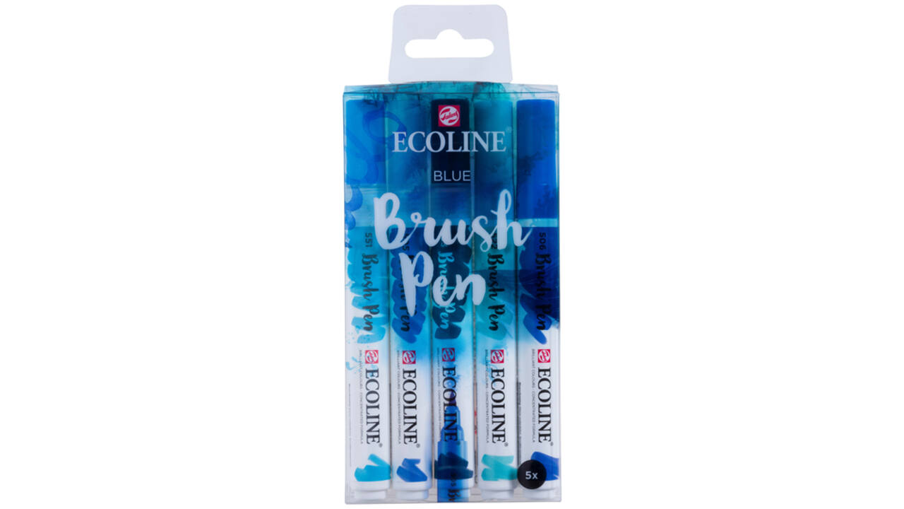 Brushpen Talens Ecoline set-blauw blister à 5 stuks ass
