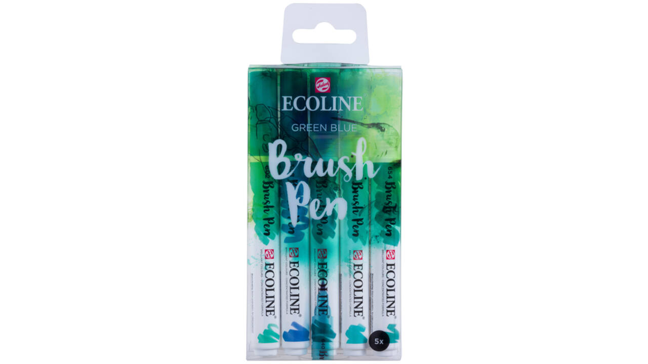 Brushpen Talens Ecoline set-groenblauw blister à 5 stuks ass