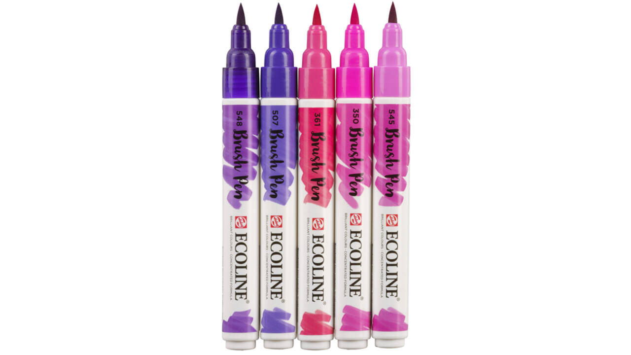 Brushpen Talens Ecoline set-violet blister à 5 stuks ass