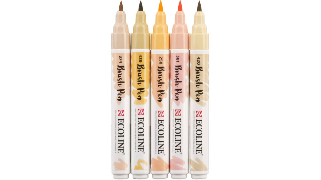 Brushpen Talens Ecoline set-beigeroze blister à 5 stuks ass