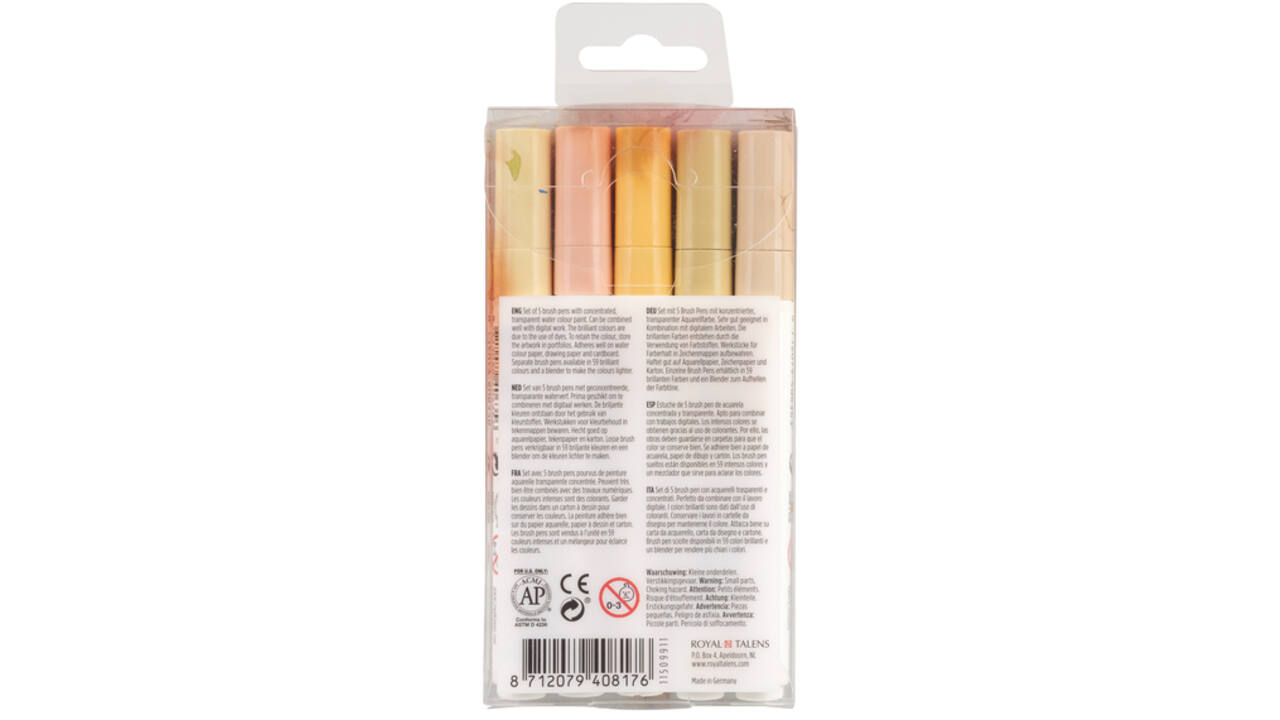 Brushpen Talens Ecoline set-beigeroze blister à 5 stuks ass