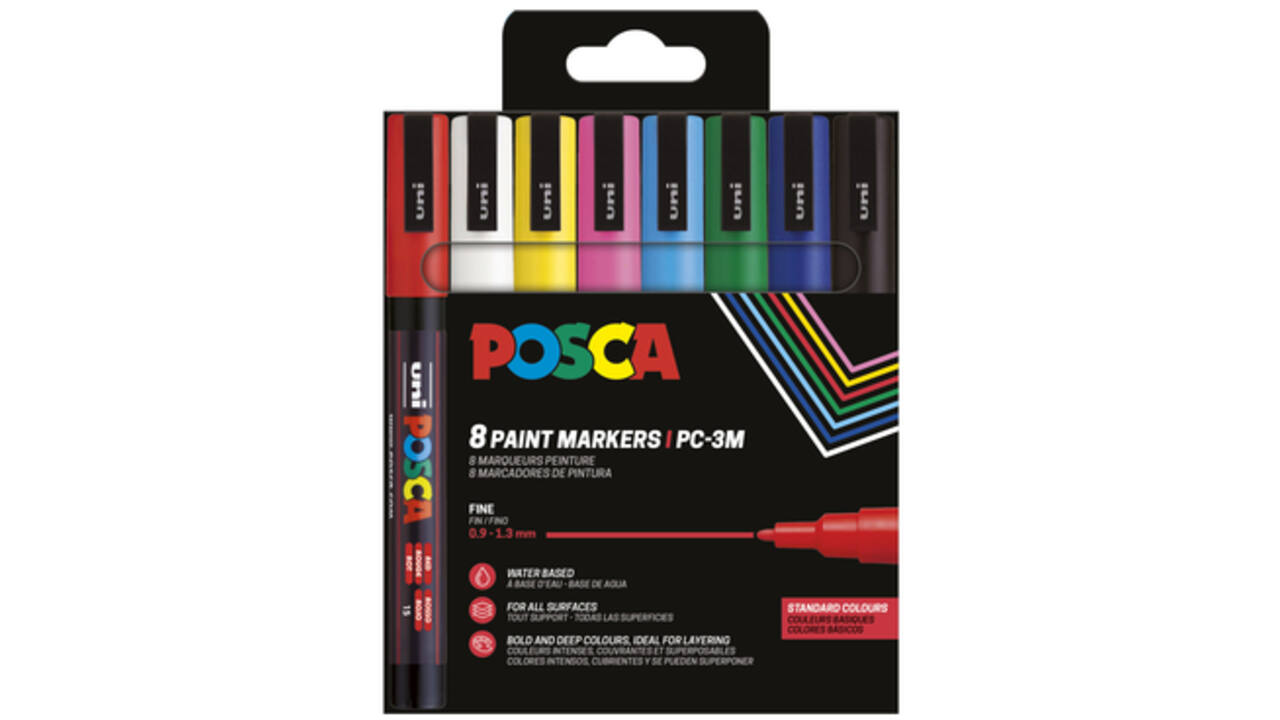 Verfstift Posca PC3M fijn assorti set à 8 stuks