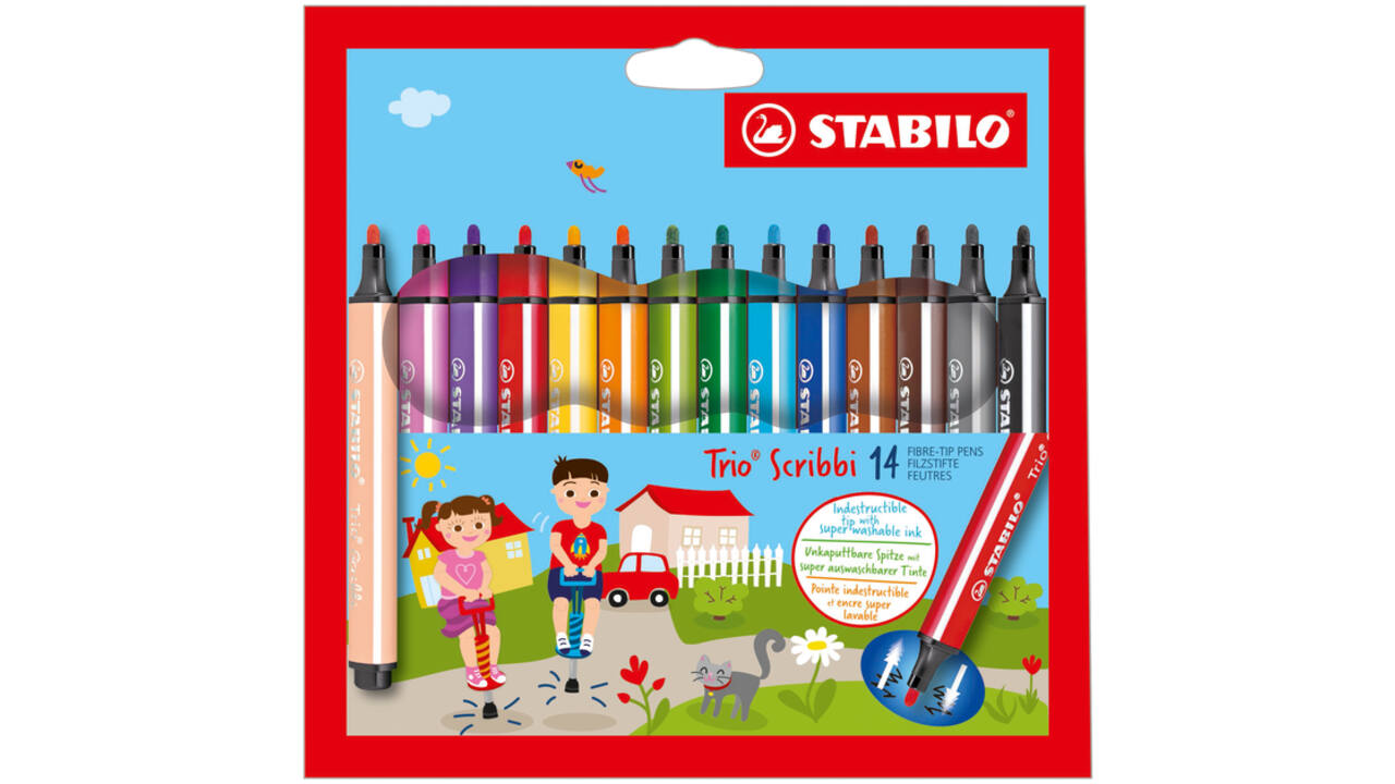 Viltstift STABILO Trio Scribbi 368/14 assorti etui à 14 stuks