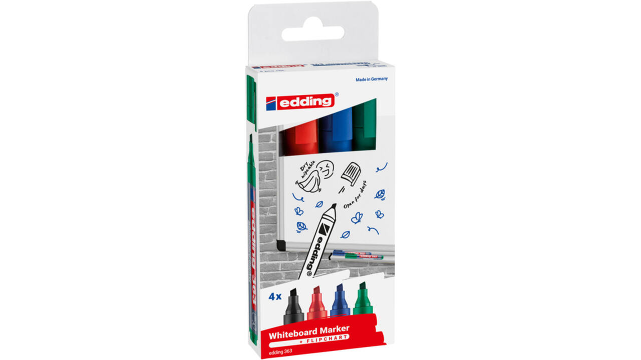 Viltstift edding 363 whiteboard schuin 1-5mm assorti set à 4 stuks