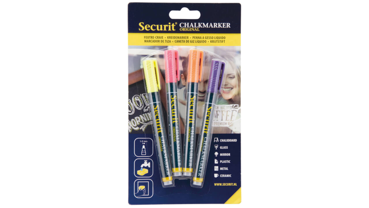 Krijtstift Securit SMA-100 rond ass 1-2mm blister à 4st