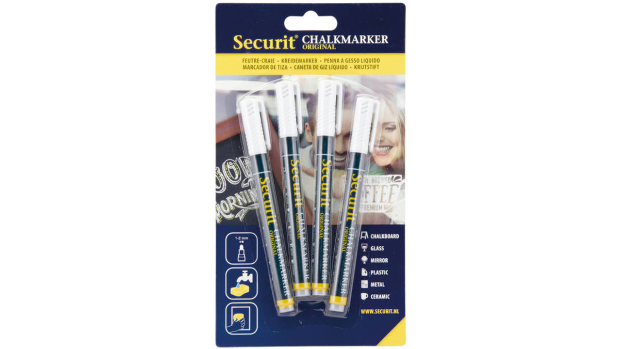 Krijtstift Securit SMA-100 rond wit 1-2mm blister à 4st