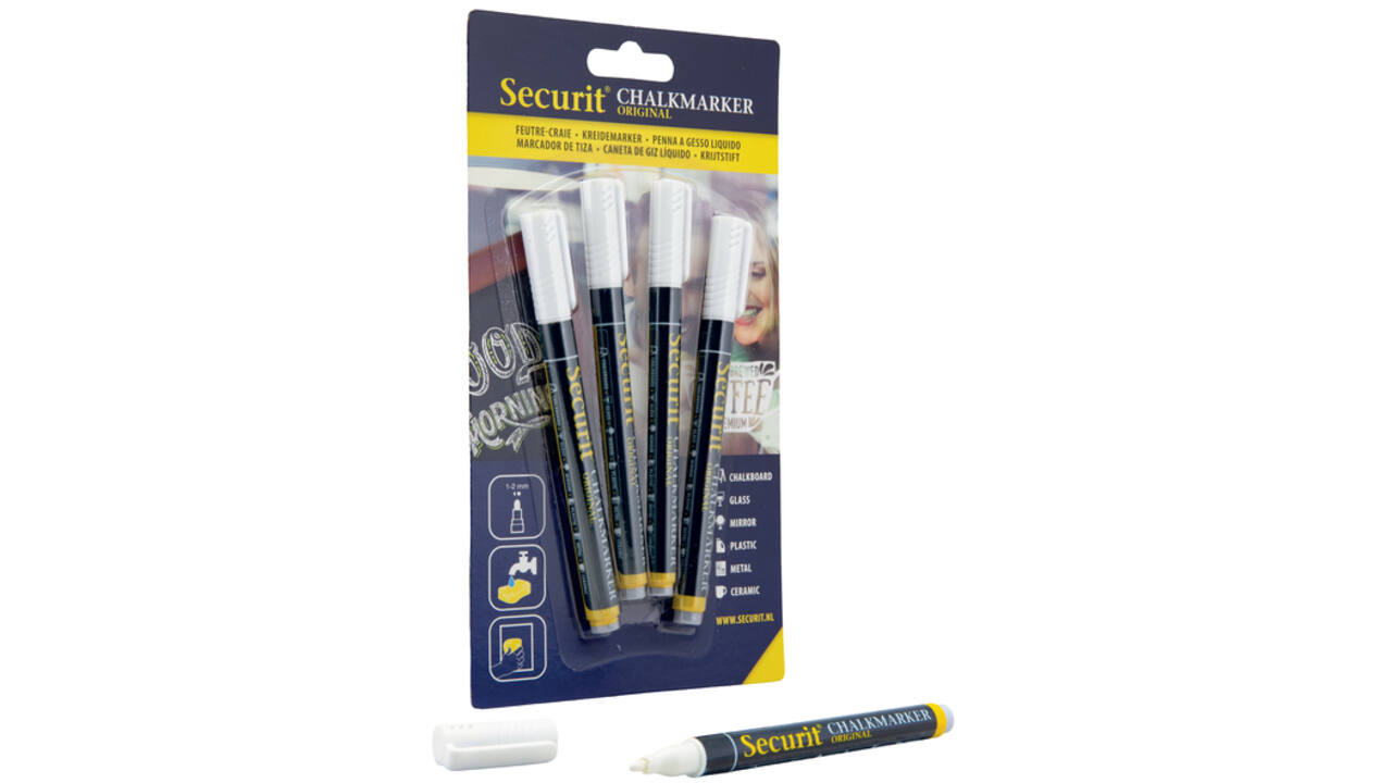Krijtstift Securit SMA-100 rond wit 1-2mm blister à 4st